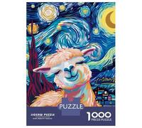 Jigsaw Puzzle 1000 Piece for Teenagers Alpaca in Starry Night Style Puzzle for Adults Family Games Enhance Memory Stress Reduction Gifts 52x38cm/1000pcs