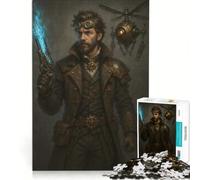Jigsaw Puzzle 1000 Piece for Teenagers Armed Steampunk Hunter with Energy Gun And Drone, Impossible Game, Fun at Home Activities, Unique Birthday And Xmas Gifts 38x26cm