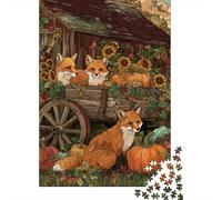 Jigsaw Puzzle 1000 Piece for Teenagers Autumn Foxes in Pumpkin Patch Adult Puzzles Fun Games Difficult Challenge Stress Reduction Gifts 38x26cm/1000pcs