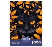 Jigsaw Puzzle 1000 Piece for Teenagers Black Cat with Golden Floral Frame Puzzle for Adults Hands-on Game Staycation Kill Time Help The Brain Exercise 38x26cm/1000pcs
