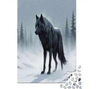 Jigsaw Puzzle 1000 Piece for Teenagers Black Wolf Snowy Forest Jigsaw for Adults Hands-on Game Wall Decoration Deal As Gifts for The Whole Family 38x26cm/1000pcs
