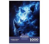 Jigsaw Puzzle 1000 Piece for Teenagers Blue Rhino Head in Cloudscape Puzzles for Adults Brain Teaser Game Analysis And Logic Help The Brain Exercise 38x26cm/1000pcs