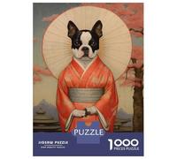 Jigsaw Puzzle 1000 Piece for Teenagers Boston Terrier Geisha Jigsaw for Adults DIY Toys Pattern Assembly for Birthday, Chrismas 52x38cm/1000pcs