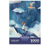 Jigsaw Puzzle 1000 Piece for Teenagers Boy Riding Whale Starry Sky Puzzle for Adults Hands-on Game Staycation Kill Time Help The Brain Exercise 38x26cm/1000pcs