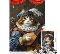 Jigsaw Puzzle 1000 Piece for Teenagers Cat Musician in Renaissance Attire Practical Game Staycation Kill Time Toy Wall Decor Suitable for Desktop Decoration (38X52CM)