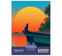 Jigsaw Puzzle 1000 Piece for Teenagers Cat on A Boat at Sunset Jigsaw for Adults DIY Toys Pattern Assembly for Birthday, Chrismas 38x26cm/1000pcs