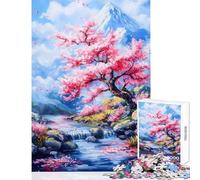 Jigsaw Puzzle 1000 Piece for Teenagers Cherry Blossom Mountain Stream Brain Teaser Game Difficult Challenge Home Decoration Toys Suitable for Desktop Decoration (38x26cm)