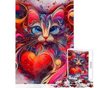 Jigsaw Puzzle 1000 Piece for Teenagers Colorful Cat with Heart Abstract Painting Relaxing Games But Fun And Humorous DIY Toys Gifts for Friends And Family (38x52cm)