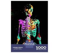 Jigsaw Puzzle 1000 Piece for Teenagers Colorful Watercolor Skeleton on Black Background Puzzle for Adults Hands-on Game Staycation Kill Time Help The Brain Exercise 70x50cm/1000pcs