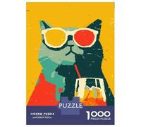 Jigsaw Puzzle 1000 Piece for Teenagers Cool Cat with Cocktail Art Jigsaws for Adults Fun Games Perfect Decoration Help The Brain Exercise 38x26cm/1000pcs