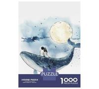 Jigsaw Puzzle 1000 Piece for Teenagers Couple on Whale Under Moon Jigsaw for Adults Hands-on Game Difficult Hard Stress Reduction Gifts 38x26cm/1000pcs
