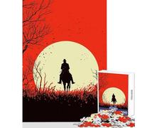 Jigsaw Puzzle 1000 Piece for Teenagers Cowboy Silhouette at Sunset Toy Wall Decor Art Work Gift Practical Game Help The Brain Exercise Size 38x52cm