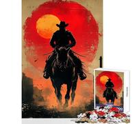 Jigsaw Puzzle 1000 Piece for Teenagers Cowboy Silhouette Sunset Toy Wall Decor Art Work Gift Practical Game Help The Brain Exercise Size 38x52cm