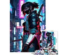 Jigsaw Puzzle 1000 Piece for Teenagers Cyberpunk Ninja in Rainy Cityscape Puzzle for Adults Fun Games Enhance Memory Help The Brain Exercise (Size 38x52cm)
