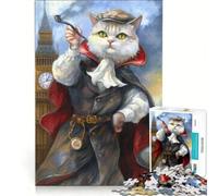 Jigsaw Puzzle 1000 Piece for Teenagers Detective Cat Smokes Pipe, Brain Teaser Game, Precision Cutting, Unique Birthday And Xmas Gifts 38x26cm