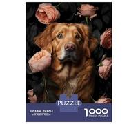 Jigsaw Puzzle 1000 Piece for Teenagers Dog In Roses Puzzle for Adults Hands-on Game Staycation Kill Time Help The Brain Exercise 38x26cm/1000pcs