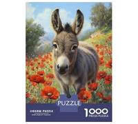 Jigsaw Puzzle 1000 Piece for Teenagers Donkey in Poppies -3 Puzzles for Adults Brain Teaser Game Analysis And Logic Help The Brain Exercise 52x38cm/1000pcs