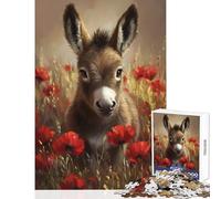 Jigsaw Puzzle 1000 Piece for Teenagers Donkey in Poppies - Educational Game Wall Decoration DIY Toys Help The Brain Exercise (50X75CM)