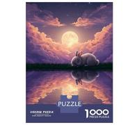Jigsaw Puzzle 1000 Piece for Teenagers Dreamy Rabbit Under Moonlight Reflection Adult Puzzles Fun Games Difficult Challenge Stress Reduction Gifts 38x26cm/1000pcs
