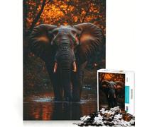 Jigsaw Puzzle 1000 Piece for Teenagers Elephant Wading through Water, Forest Background, Educational Game, Hand Speed Race, Unique Challenge Game 38x26cm