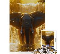 Jigsaw Puzzle 1000 Piece for Teenagers Elephant Waterfall Golden Light Impossible Game Suitable for Couples Toy Wall Decor Help The Brain Exercise (38X52CM)