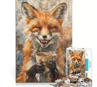 Jigsaw Puzzle 1000 Piece for Teenagers Evil Laugh Fox Coffee Tea, Educational Game, Hand Speed Race, Unique Challenge Game 38x52cm