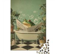Jigsaw Puzzle 1000 Piece for Teenagers Frog Reading Newspaper in Bathtub Jigsaw for Adults Relax Games For Family Fun Deal As Gifts for The Whole Family 70x50cm/1000pcs