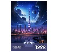 Jigsaw Puzzle 1000 Piece for Teenagers Future Moon Light City Jigsaw for Adults Hands-on Game Difficult Hard Stress Reduction Gifts 38x26cm/1000pcs