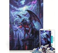 Jigsaw Puzzle 1000 Piece for Teenagers Gargoyle on Gothic Building during Storm, Impossible Game, Fun at Home Activities, Unique Birthday And Xmas Gifts 50x75cm
