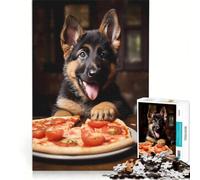 Jigsaw Puzzle 1000 Piece for Teenagers German Shepherd Pizza Pup, Impossible Game, Fun at Home Activities, Unique Birthday And Xmas Gifts 38x52cm