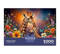Jigsaw Puzzle 1000 Piece for Teenagers Giraffe Family in Flowers Puzzles for Adults Fun Games Wall Decoration Stress Reduction Gifts 52x38cm/1000pcs