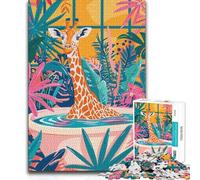 Jigsaw Puzzle 1000 Piece for Teenagers Giraffe in Bathtub Surrounded by Plants Beautiful Design Game Pattern Assembly Secret Santa Gifts 38x52cm(1000pcs)