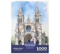 Jigsaw Puzzle 1000 Piece for Teenagers Gothic Cathedral Watercolor Print Jigsaw for Adults Hands-on Game Wall Decoration Deal As Gifts for The Whole Family 38x26cm/1000pcs