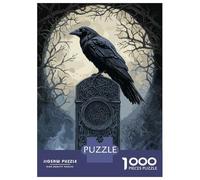 Jigsaw Puzzle 1000 Piece for Teenagers Gothic Raven on Stone Monument Puzzles for Adults Fun Games Wall Decoration Stress Reduction Gifts 70x50cm/1000pcs