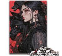 Jigsaw Puzzle 1000 Piece for Teenagers Gothic Woman with Wolves Portrait Suitable for Couples Educational Games Birthday Gifts 50x75cm