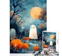 Jigsaw Puzzle 1000 Piece for Teenagers Halloween Ghost And Pumpkins in Graveyard Relaxing Games Birthday Present Educational Toy Help The Brain Exercise (38x26cm)