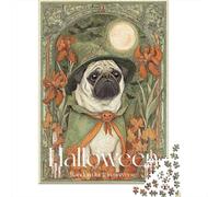 Jigsaw Puzzle 1000 Piece for Teenagers Halloween Pug Art Print Adult Puzzles Fun Games Difficult Challenge Stress Reduction Gifts 52x38cm/1000pcs
