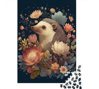 Jigsaw Puzzle 1000 Piece for Teenagers Hedgehog with Flowers-3 Adult Puzzles Fun Games Difficult Challenge Stress Reduction Gifts 38x26cm/1000pcs