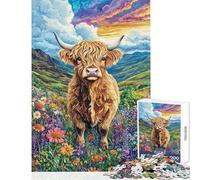 Jigsaw Puzzle 1000 Piece for Teenagers Highland Cow in Bloom Adult Jigsaw Puzzle Toy Wall Decor Difficult Hard Deal As Gifts for The Whole Family (Size 50x75cm)