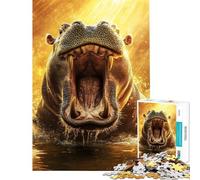 Jigsaw Puzzle 1000 Piece for Teenagers Hippo Roar in Golden Light- Hands-on Game Learning Educational Toys Birthday Gifts Difficult Hard (size 38x26cm)