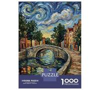 Jigsaw Puzzle 1000 Piece for Teenagers Impressionist Canal Bridge at Sunset Puzzles for Adults Brain Teaser Game Analysis And Logic Help The Brain Exercise 38x26cm/1000pcs