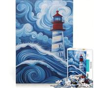 Jigsaw Puzzle 1000 Piece for Teenagers Lighthouse in Stormy Sea Blue Brain Teaser Game Precision Cutting Unique Birthday And Xmas Gifts 50x75cm