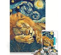 Jigsaw Puzzle 1000 Piece for Teenagers Lion Sleeping Under Starry Night Sky Brain Teaser Game Precision Cutting Unique Birthday And Xmas Gifts 38x26cm