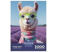 Jigsaw Puzzle 1000 Piece for Teenagers Llama with Glasses in Lavender Field Jigsaw for Adults Family Games Birthday Present Help The Brain Exercise 38x26cm/1000pcs