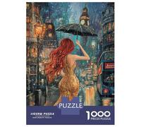 Jigsaw Puzzle 1000 Piece for Teenagers London Rainy Night Woman Jigsaw for Adults Hands-on Game Difficult Hard Stress Reduction Gifts 52x38cm/1000pcs