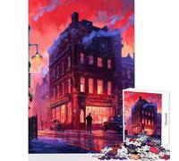 Jigsaw Puzzle 1000 Piece for Teenagers London Retro Synthwave Anti-Stress Toys Birthday Gift Brain Teaser Game with Matching Poster And Trivia Sheet Size 38x26cm