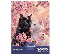 Jigsaw Puzzle 1000 Piece for Teenagers Love Cats Couple in Cherry Blossoms Puzzle for Adults Fun Games Presents for Women for Birthday, Chrismas 52x38cm/1000pcs