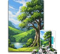 Jigsaw Puzzle 1000 Piece for Teenagers Lush Green Landscape with A Large Tree Family Fun & Game Night Pattern Assembly Funny Gift 38x52cm(1000pcs)