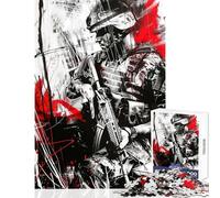 Jigsaw Puzzle 1000 Piece for Teenagers Military Soldier Red Relaxing Games Birthday Present Educational Toy Help The Brain Exercise (38x52cm)