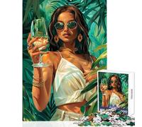 Jigsaw Puzzle 1000 Piece for Teenagers Modern Indian Woman Drinki Impossible Game Suitable for Couples Toy Wall Decor Help The Brain Exercise (38X52CM)